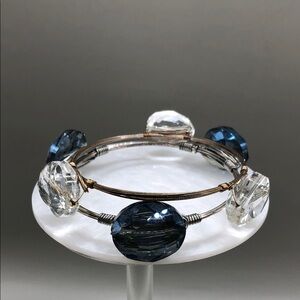 Bundle 2 wire sparkling faceted glass crystals bangle boho layering stack.
